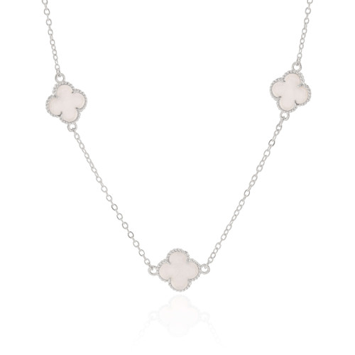 Choker Elos Trevos Madrepérola Ródio Branco