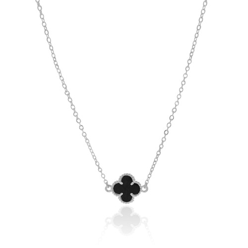 Choker Elos Trevo Preto Ródio Branco