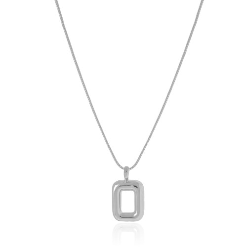 Gargantilha Veneziana Retângulo Vazado Liso Ródio Branco - 40 cm