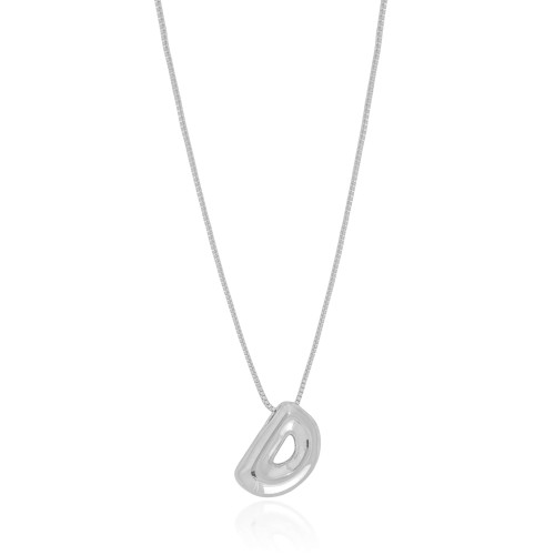 Gargantilha Veneziana Letra D 1.7 cm Bolha Ródio Branco - 45 cm