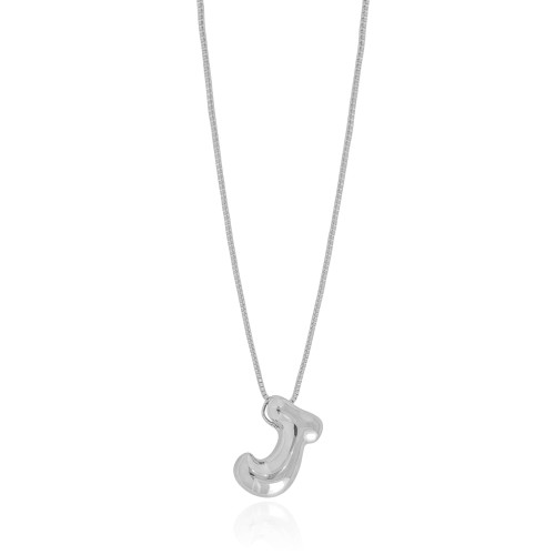 Gargantilha Veneziana Letra J 1.7 cm Bolha Ródio Branco - 45 cm