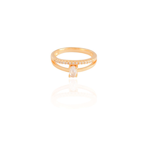 Anel Duplo Oval Cravejado Cristal Tamanho 18 Banhado a Ouro 18K