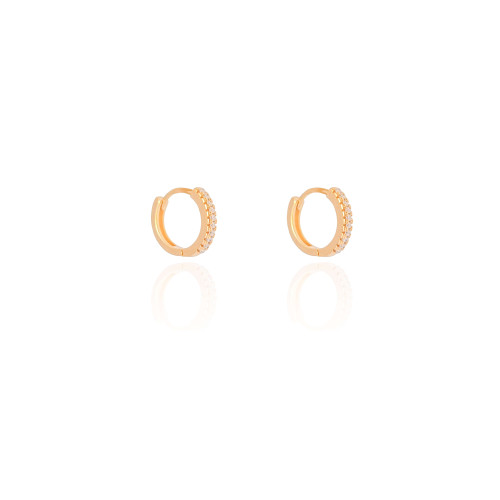 Brinco Argola Click Cravejado Cristal 1.3 cm Banhado a Ouro 18K