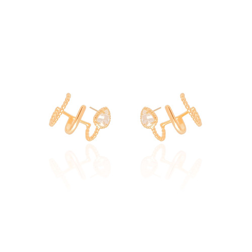 Ear Cuff Filetes Gota Cristal Banhado a Ouro 18K