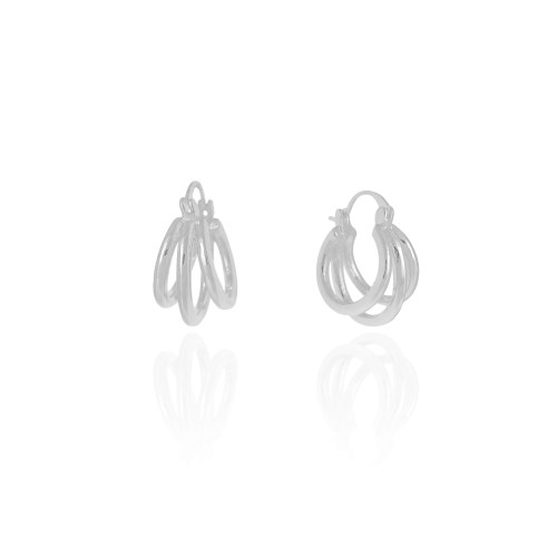 Brinco Argola Fecho Italiano Três Filetes Tubo 2.3 cm Ródio Branco