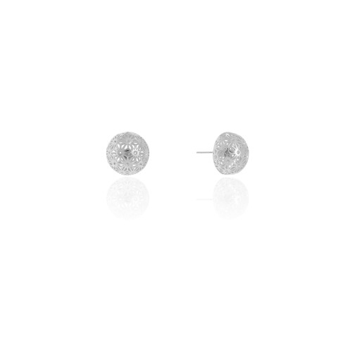 Brinco Meia Bola Detalhada Vazada 1.2 cm Ródio Branco