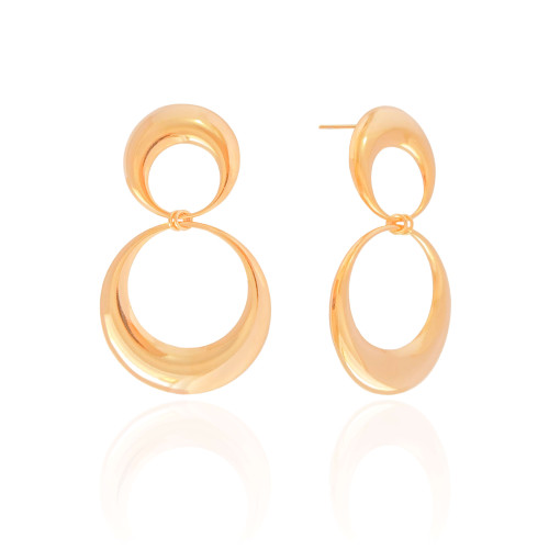 Brinco Argola Frontal Dupla Lisa 5.4 cm Banhado a Ouro 18K