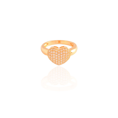 Anel Coração Cravejado Cristal Tamanho 17 Banhado a Ouro 18K