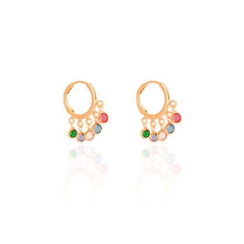 Brinco Argola Click Pontos de Luz Coloridos 2.5 cm Banhado a Ouro 18K