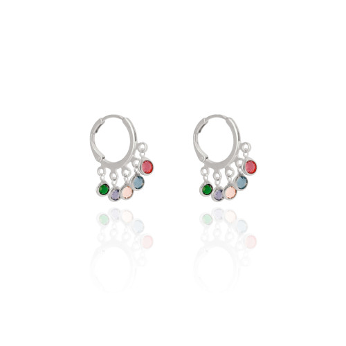 Brinco Argola Click Pontos de Luz Coloridos 2.5 cm Ródio Branco