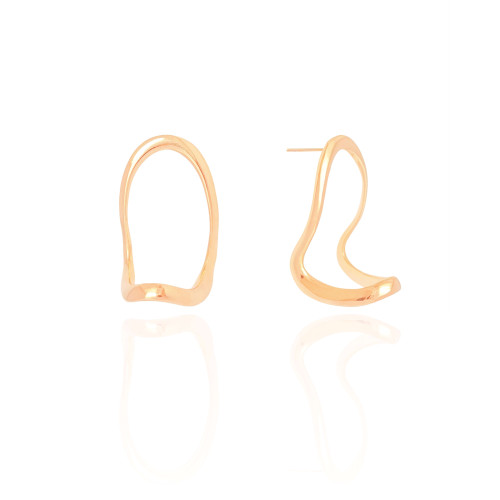 Brinco Orgânico Vazado Liso Banhado a Ouro 18K