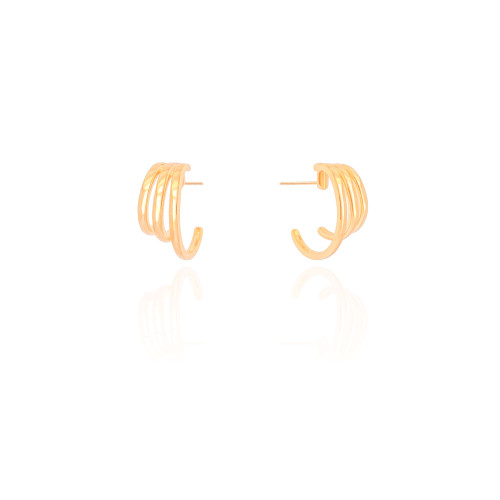 Brinco Meia Argola Filetes Lisos 1.8 cm Banhado a Ouro 18K