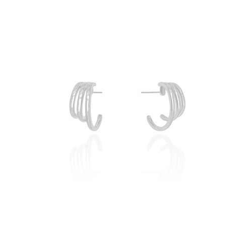 Brinco Meia Argola Filetes Lisos 1.8 cm Ródio Branco