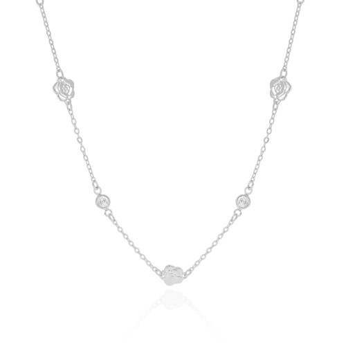 Choker Flores Pontos de Luz Cristal Ródio Branco