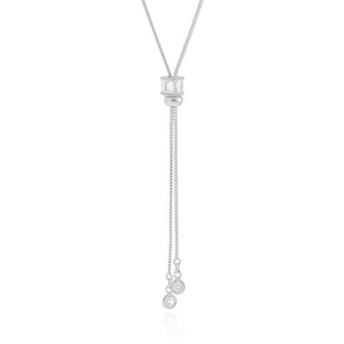 Gargantilha Gravata Baguetes Cristal Ródio Branco