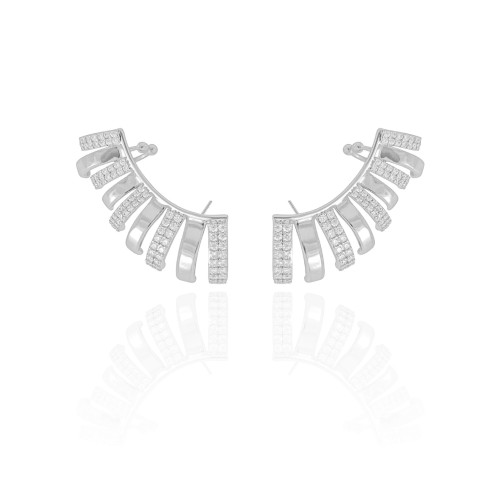 Ear Cuff Filetes Cravejados Cristal Ródio Branco