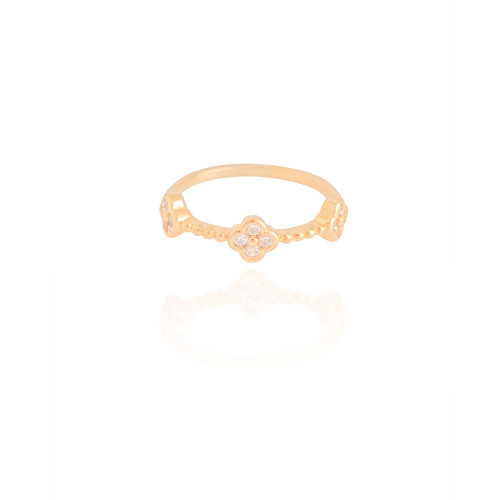 Anel Trevo Cristal Tamanho 12 Banhado a Ouro 18K