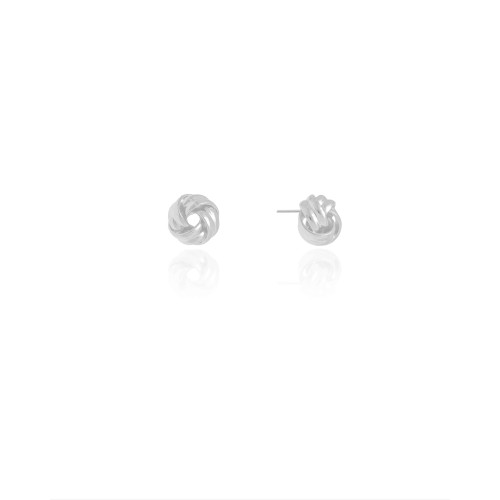 Brinco Nó Detalhado 1.0 cm Ródio Branco