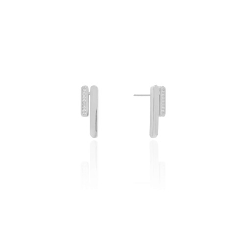 Brinco Palito Duplo Cravejado Cristal 1.9 cm Ródio Branco