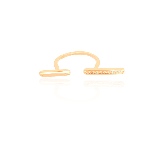 Anel Ajustável Palitos Cravejado Cristal Tamanho M Banhado a Ouro 18K
