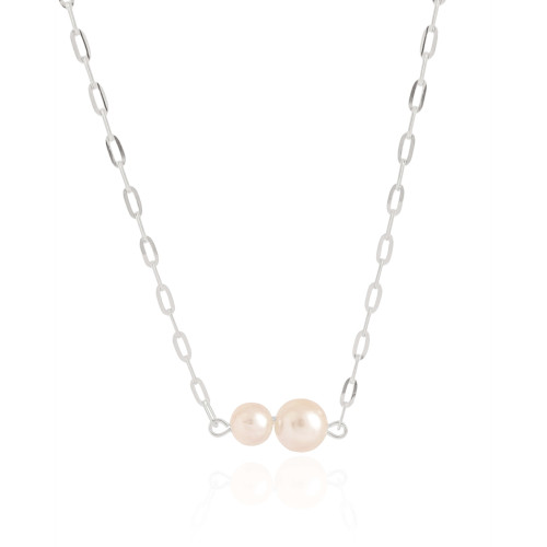 Choker Elos Pérolas Ródio Branco - 35 cm