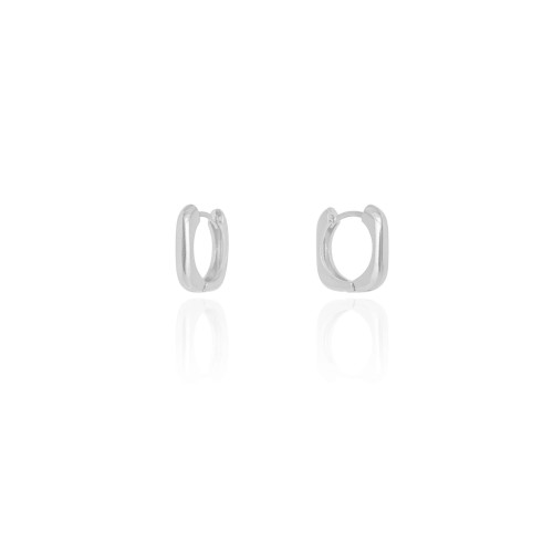 Brinco Argola Click Quadrado Liso 1.5 cm Ródio Branco