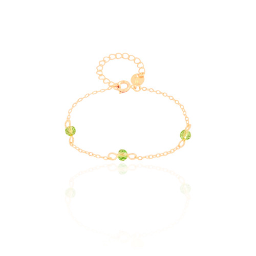 Pulseira Infantil Elos Cristais Ligth Green 4 mm Banhado a Ouro 18K