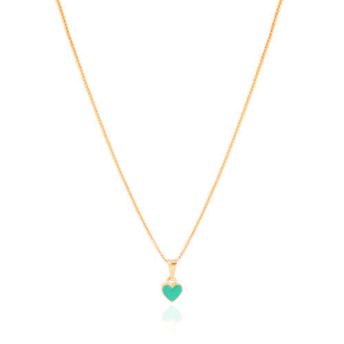 Gargantilha Infantil Coração Verde 7 mm Banhado a Ouro 18K - 35 cm