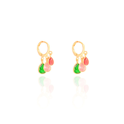 Brinco Argola Click Gotas Coloridas 2.5 cm Banhado a Ouro 18K