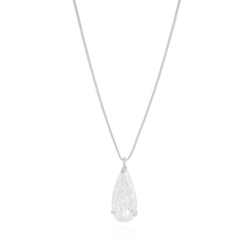 Gargantilha Longa Gota Cristal 2.6 cm Ródio Branco - 60 cm