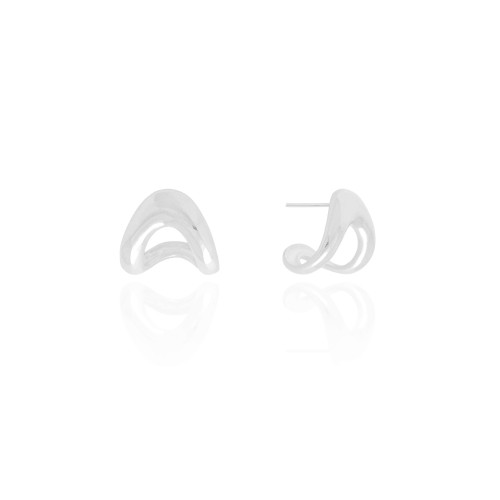 Brinco Argola Orgânica Lisa 1.6 cm Ródio Branco