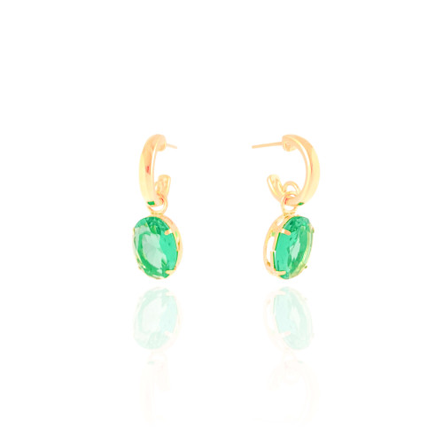 Brinco Argola Lisa Ponto de Luz Oval Turmalina 3.1 cm Banhado a Ouro 18K