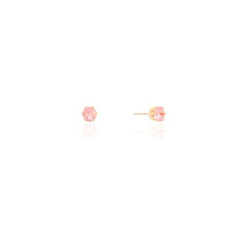 Brinco Ponto de Luz Safira Rosa 5 mm Banhado a Ouro 18K