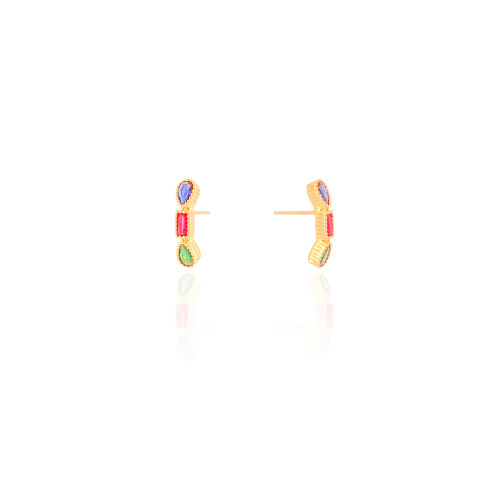 Ear Hook Geométrico Colorido Banhado a Ouro 18K