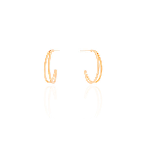 Brinco Argola Dois Filetes Lisos 2.1 cm Banhado a Ouro 18K
