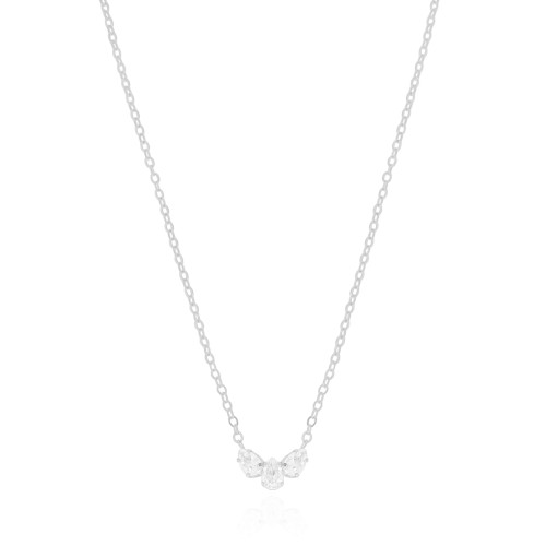 Gargantilha Elos Pingente Gotas Cristal Ródio Branco - 40 cm