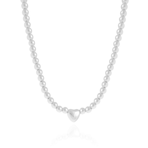 Choker Bolinhas Coração Liso Ródio Branco