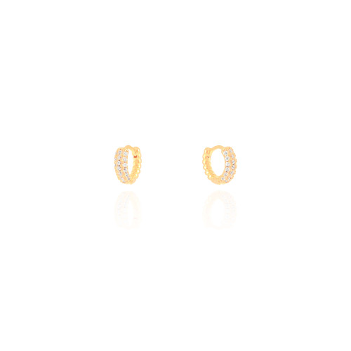 Brinco Argola Click Cravejada Cristal Gomos 1.0 cm Banhado a Ouro 18K