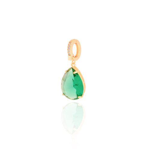 Pingente Gota Turmalina Cravejada Cristal Banhado a Ouro 18K