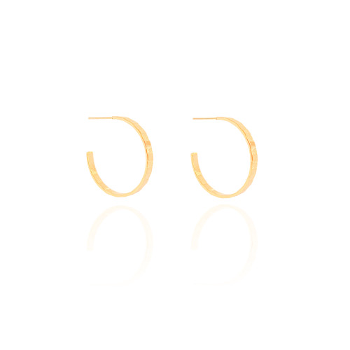 Brinco Argola Reta Esteira Texturizada 2.4 cm Banhado a Ouro 18K