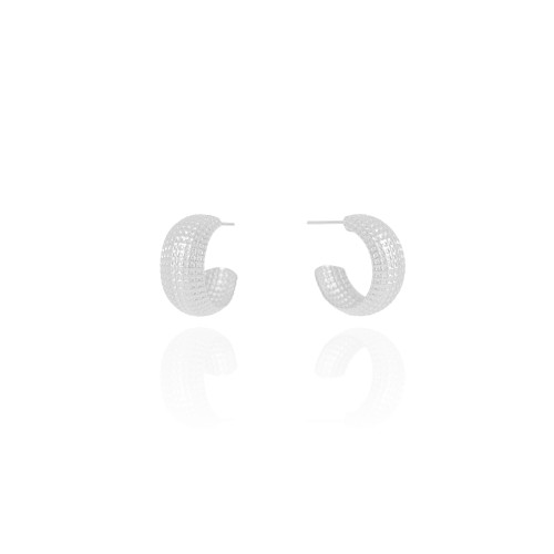 Brinco Argola Texturizada 1.7 cm Ródio Branco
