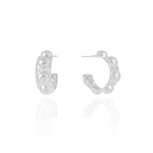 Brinco Argola Reta Bolas Lisas 3.0 cm Ródio Branco