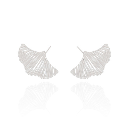 Ear Cuff Folha Frisada Ródio Branco