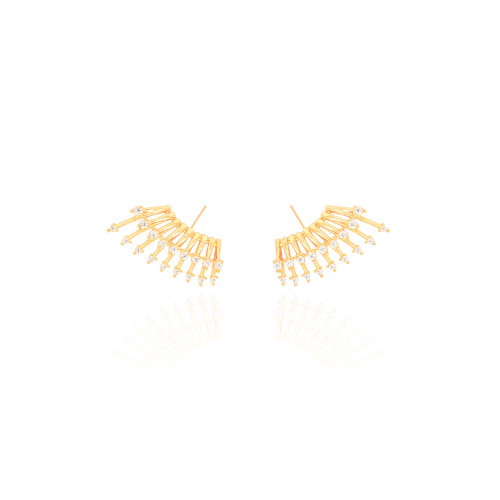 Ear Cuff Filetes Cravejados Cristal Banhado a Ouro 18K