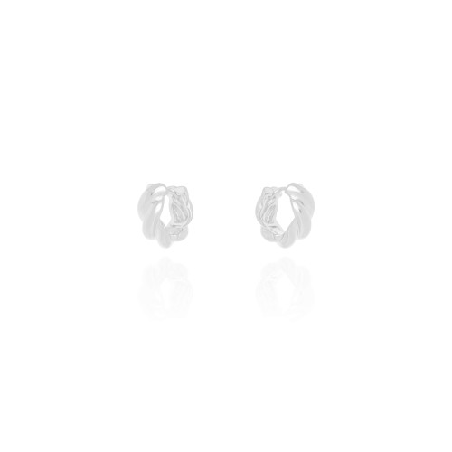 Brinco Argola Click Torcida Lisa 1.4 cm Ródio Branco