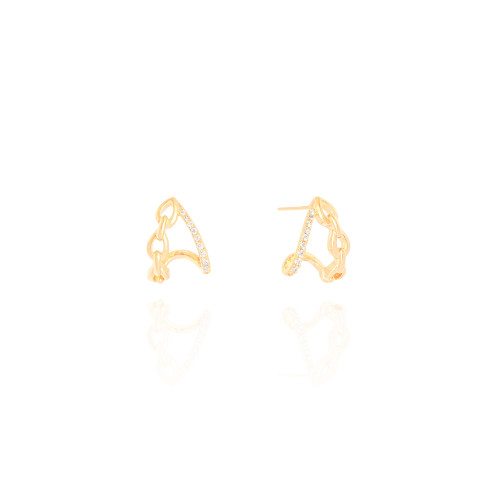 Brinco Argola Gota Entrelaçada Cravejada Cristal 1.4 cm Banhado a Ouro 18K