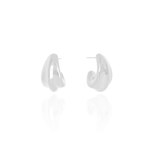 Brinco Argola Detalhada Lisa ABS 2.4 cm Ródio Branco