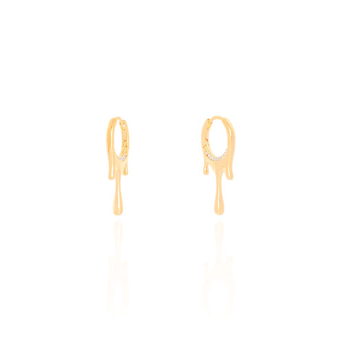 Brinco Argola Click Orgânica Derretida Cravejado Cristal 2.8 cm Banhado a Ouro 18K
