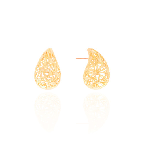 Brinco Gota Tela Detalhada Banhado a Ouro 18K