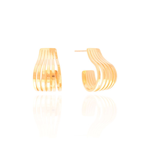 Brinco Argola Gota Filetes Liso 3.1 cm Banhado a Ouro 18K